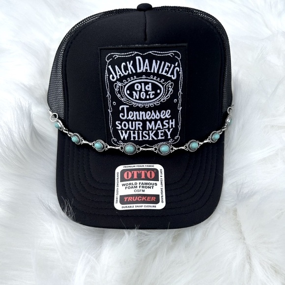OTTO Accessories - Custom Black Jack Daniel's SnapBack Trucker Hat with Removable Turquoise Chain